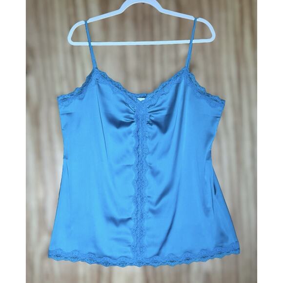 Soft Surroundings Teal Satin Lace Trim Camisole Tank Top Sz L Coquette Romantic - Picture 1 of 4